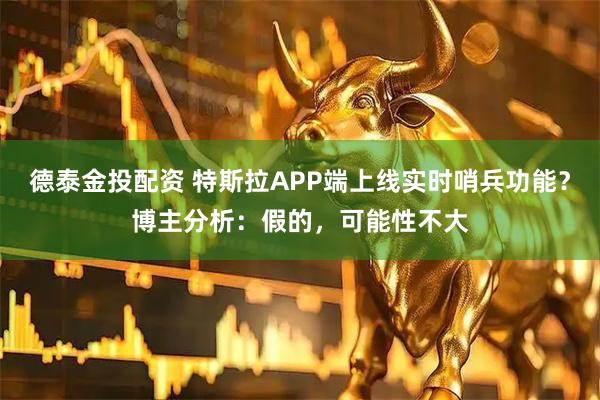 德泰金投配资 特斯拉APP端上线实时哨兵功能？博主分析：假的，可能性不大