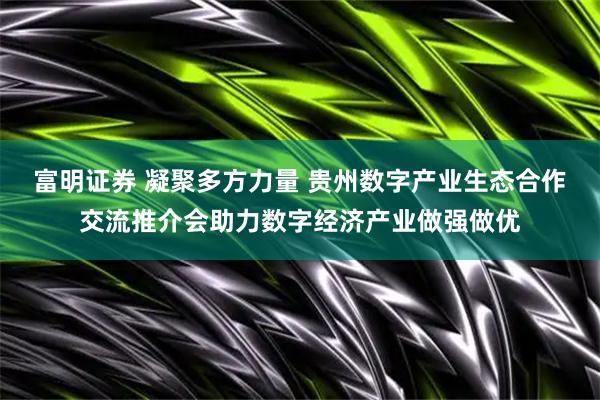 富明证券 凝聚多方力量 贵州数字产业生态合作交流推介会助力数字经济产业做强做优